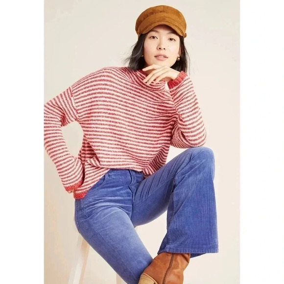 Anthropologie Red Stripe Linnea Mock Neck Sweater Size XS - Picture 1 of 11